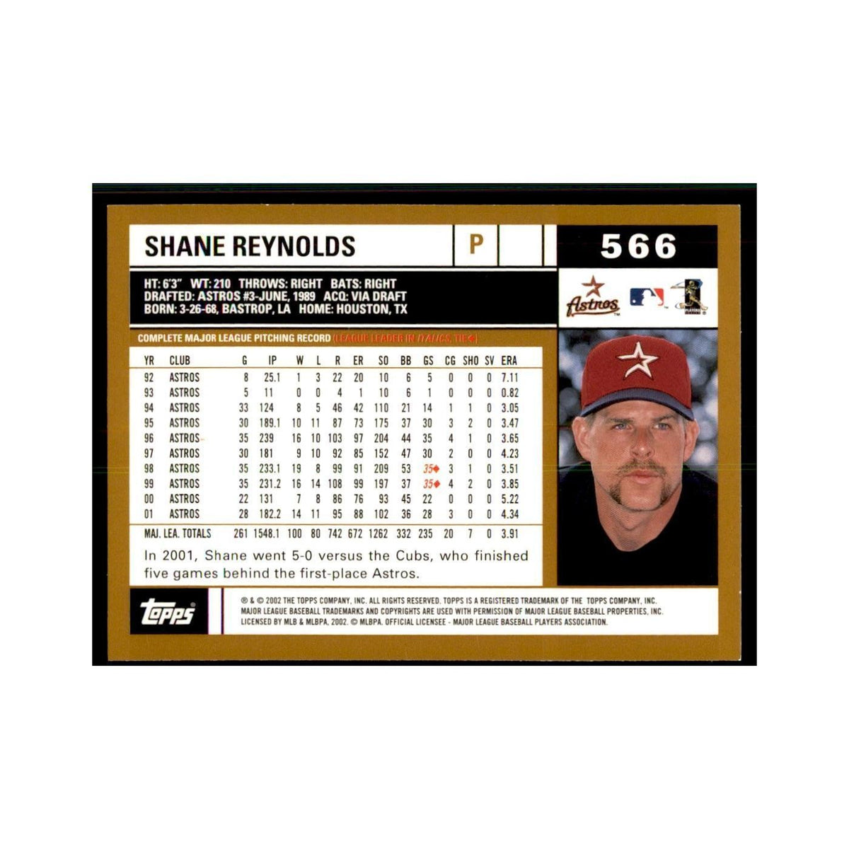 2002 Topps Home Team Advantage Shane Reynolds Baseball Cards #566