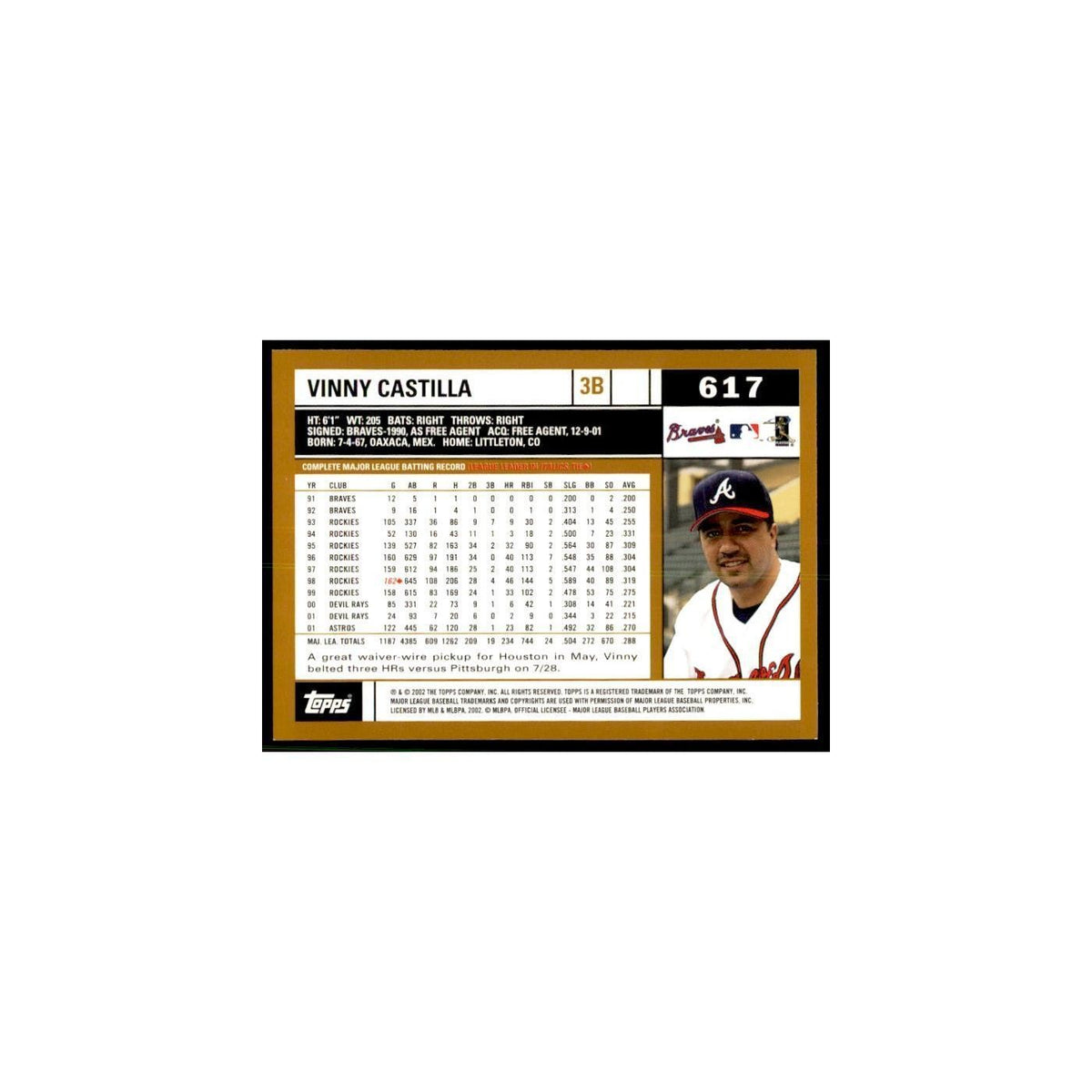 2002 Topps Home Team Advantage Vinny Castilla Baseball Cards #617