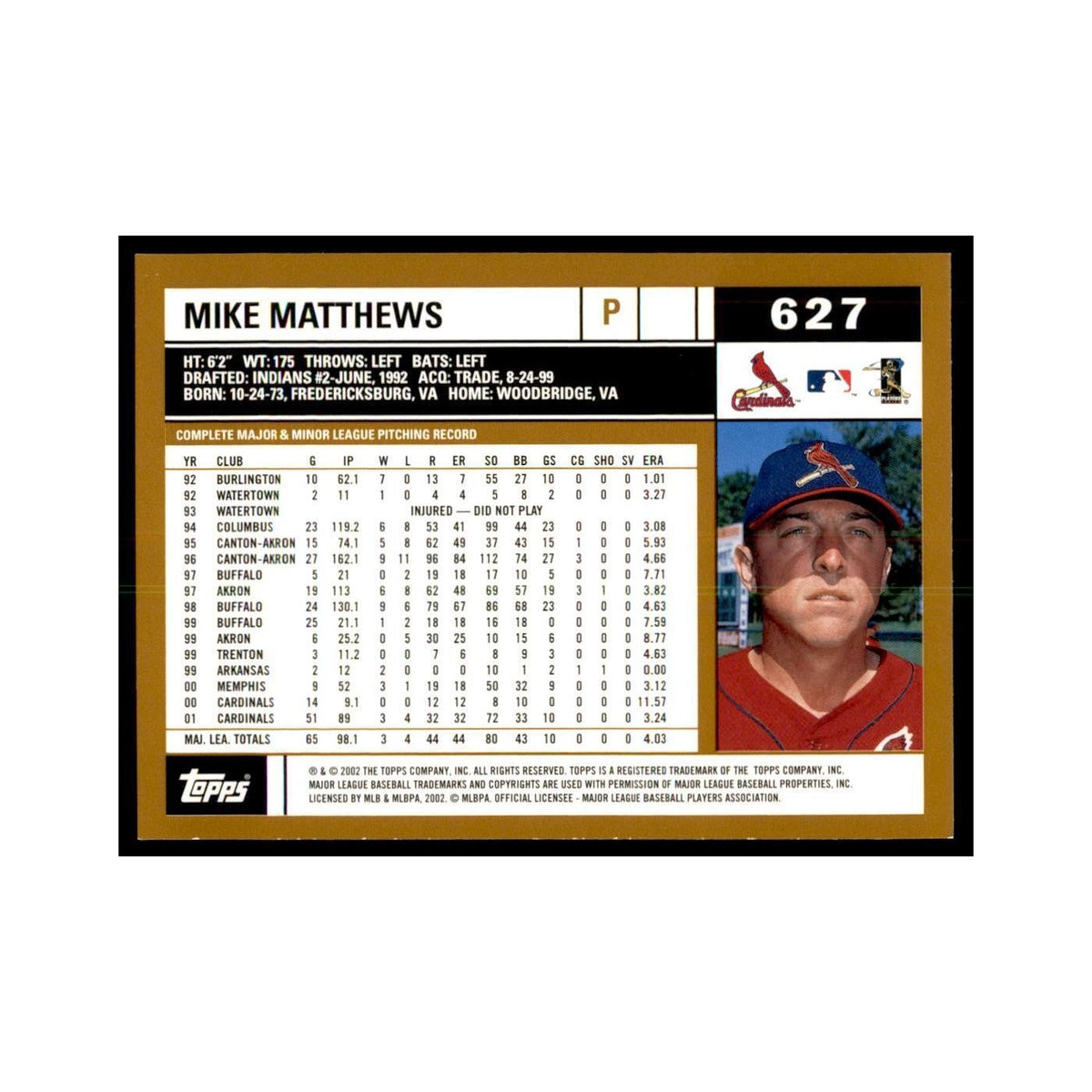 2002 Topps Home Team Advantage Mike Matthews Baseball Cards #627