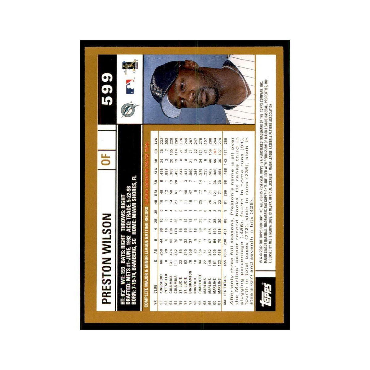 2002 Topps Home Team Advantage Preston Wilson Baseball Cards #599