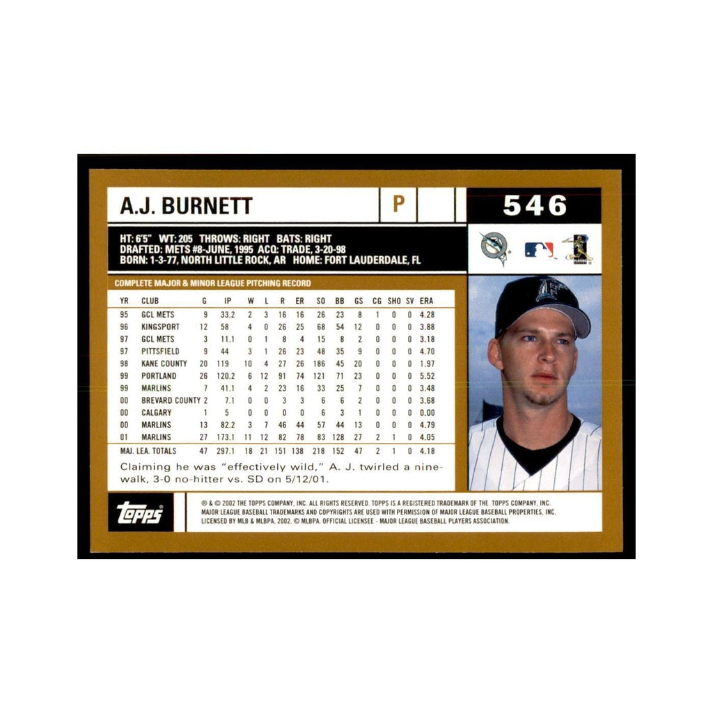 2002 Topps Home Team Advantage A.J. Burnett Baseball Cards #546