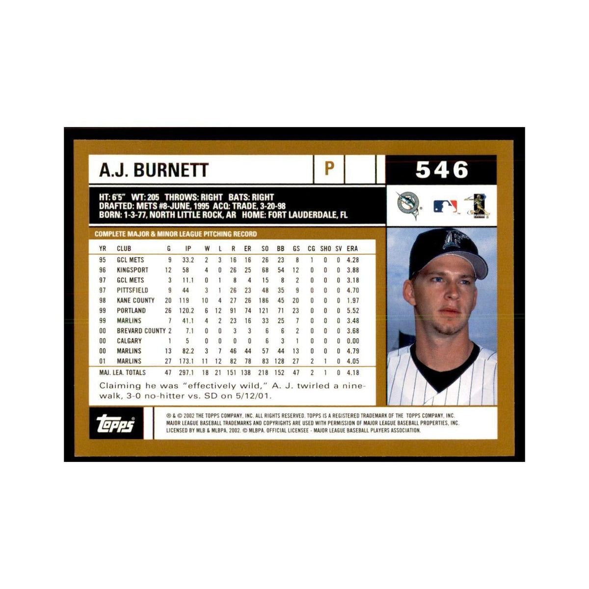 2002 Topps Home Team Advantage A.J. Burnett Baseball Cards #546