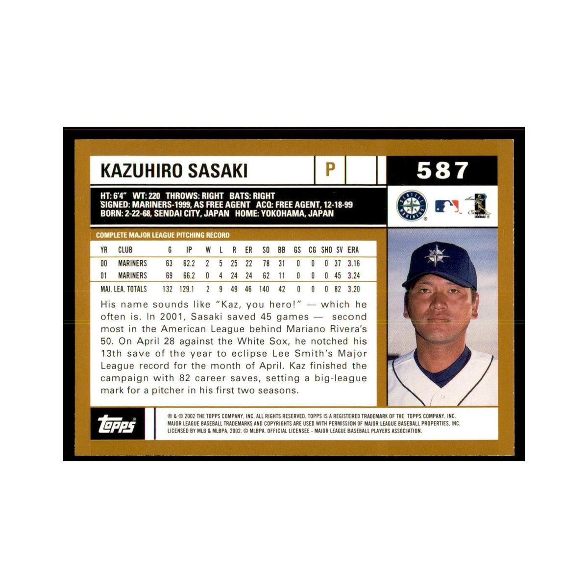 2002 Topps Home Team Advantage Kazuhiro Sasaki Baseball Cards #587