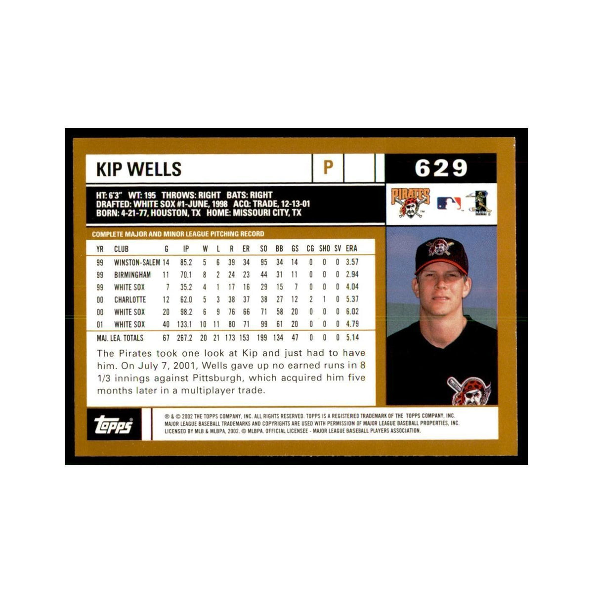2002 Topps Home Team Advantage Kip Wells Baseball Cards #629