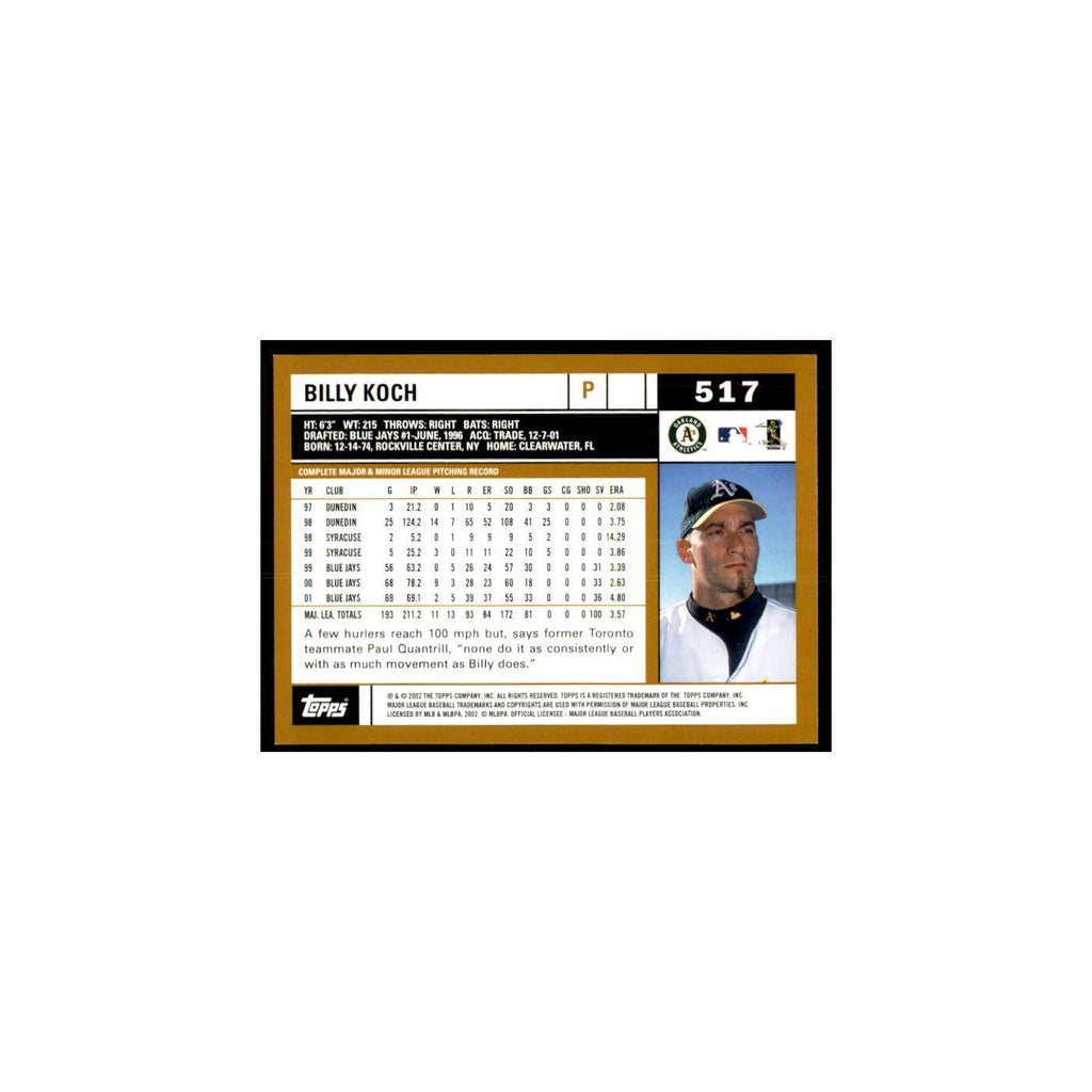 2002 Topps Home Team Advantage Billy Koch Baseball Cards #517