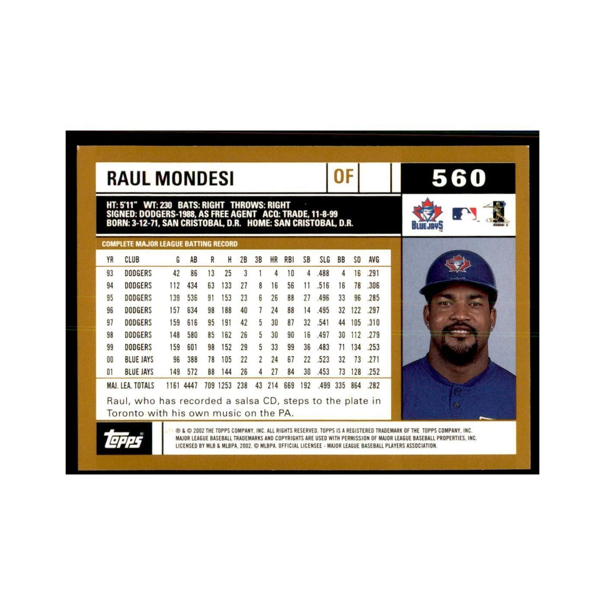 2002 Topps Home Team Advantage Raul Mondesi Baseball Cards #560