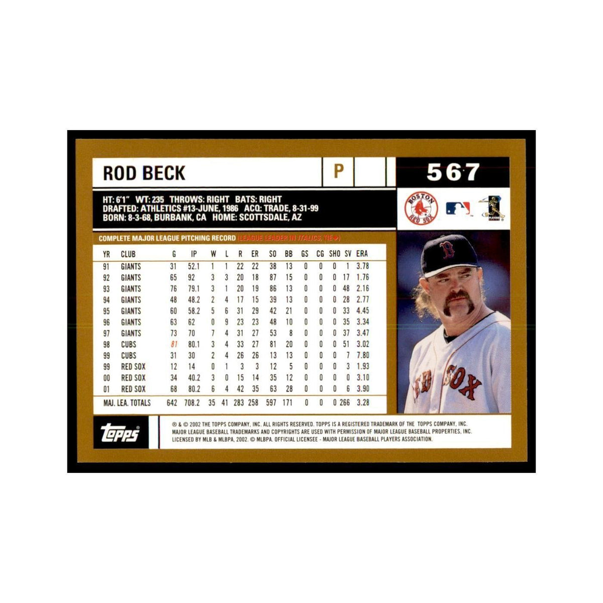 2002 Topps Home Team Advantage Rod Beck Baseball Cards #567