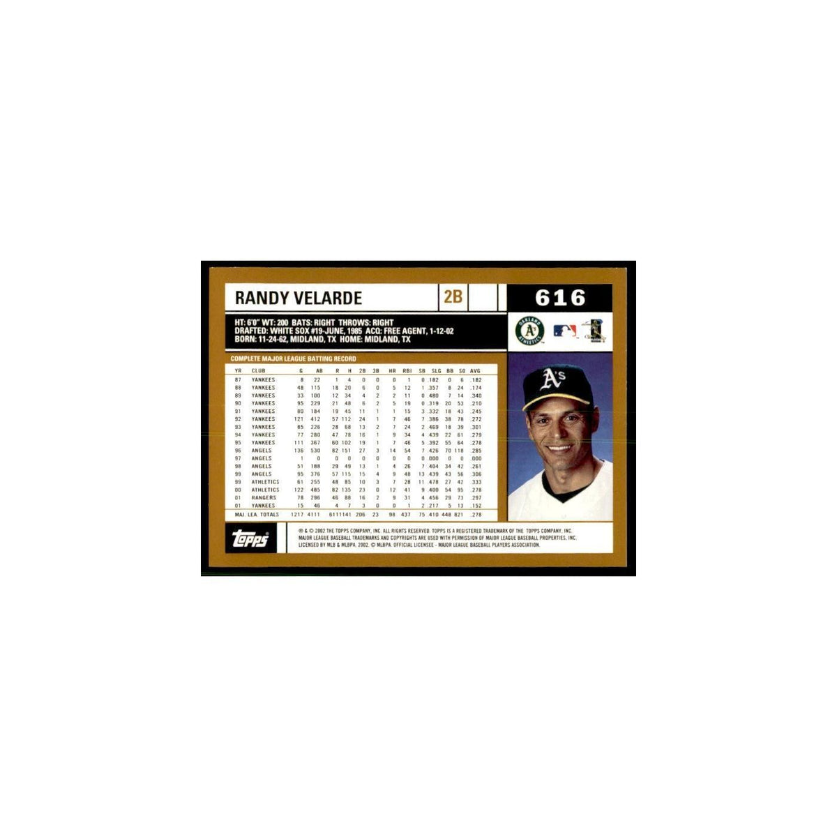 2002 Topps Home Team Advantage Randy Velarde Baseball Cards #616