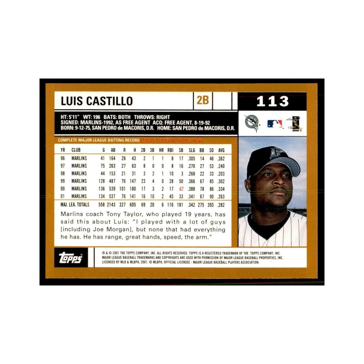 2002 Topps Home Team Advantage Luis Castillo Baseball Cards #113