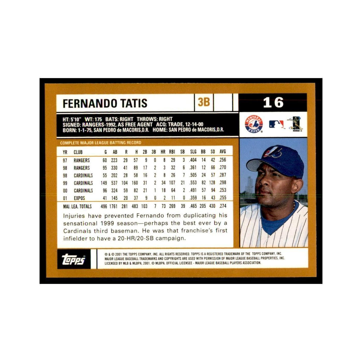 2002 Topps Home Team Advantage Fernando Tatis Baseball Cards #16