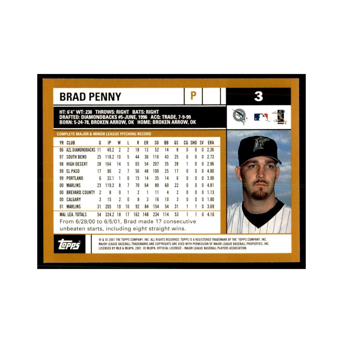 2002 Topps Home Team Advantage Brad Penny Baseball Cards #3