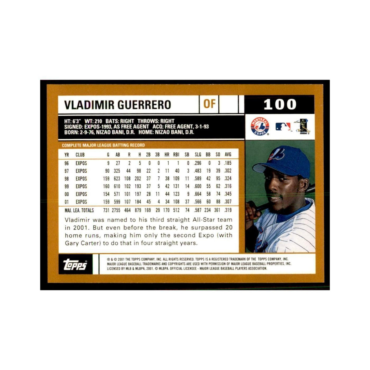 2002 Topps Home Team Advantage Vladimir Guerrero Baseball Cards #100