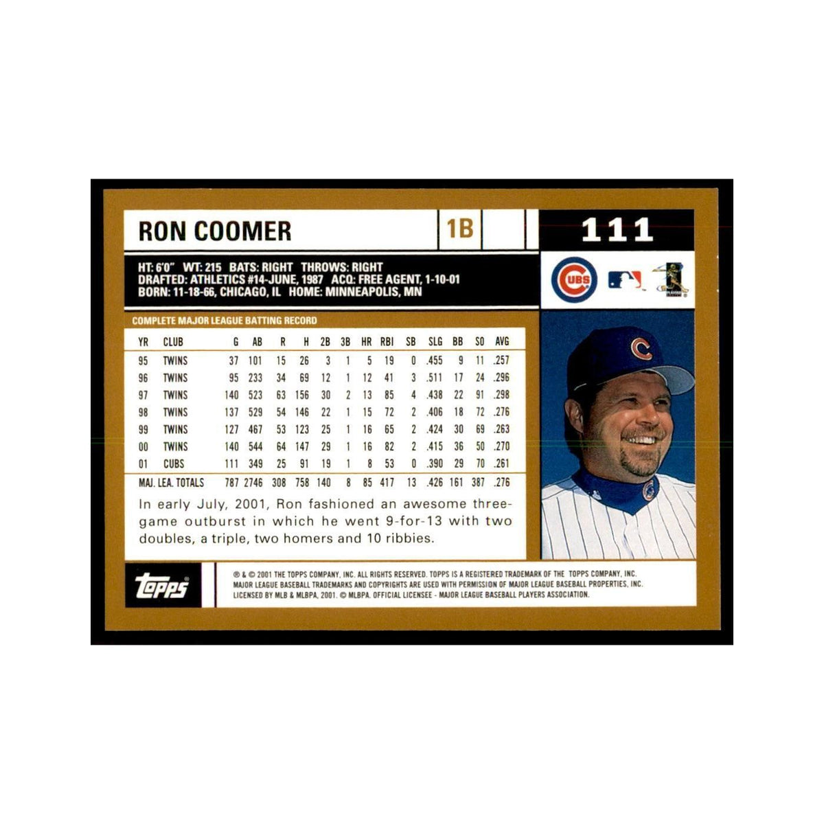 2002 Topps Home Team Advantage Ron Coomer Baseball Cards #111