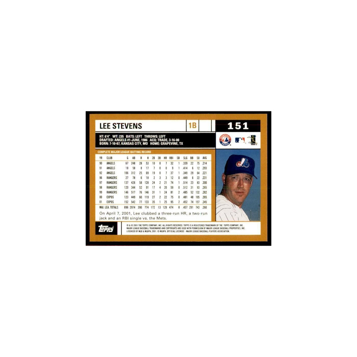 2002 Topps Home Team Advantage Lee Stevens Baseball Cards #151