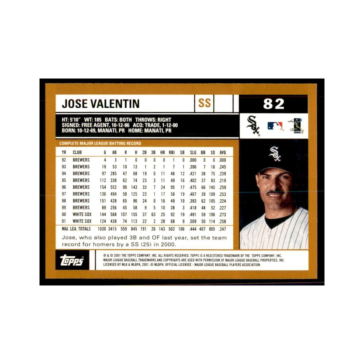 2002 Topps Home Team Advantage Jose Valentin Baseball Cards #82