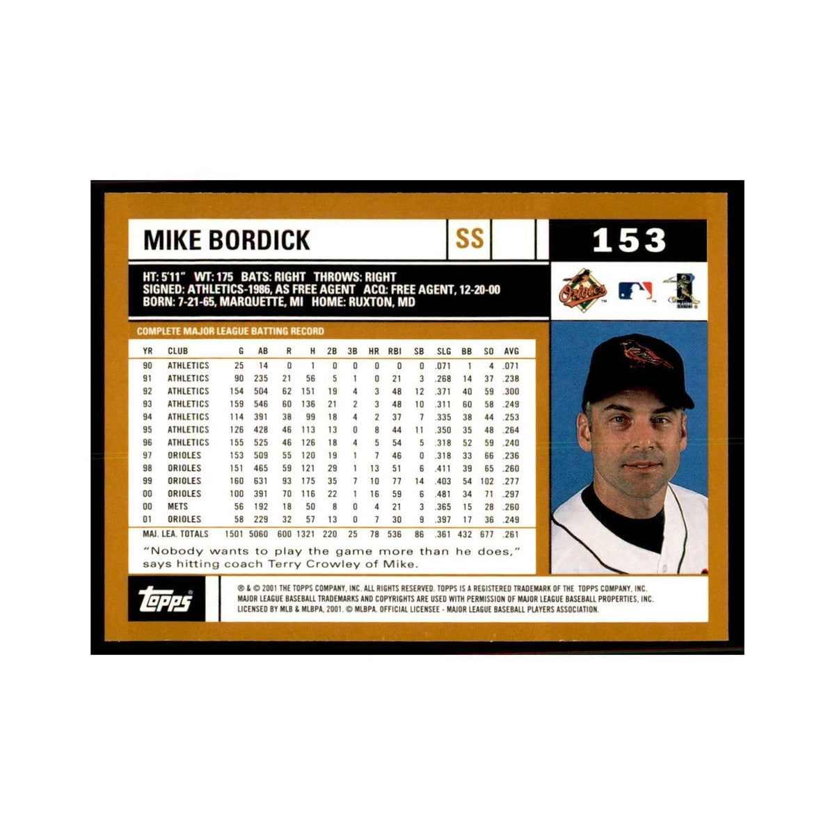 2002 Topps Home Team Advantage Mike Bordick Baseball Cards #153