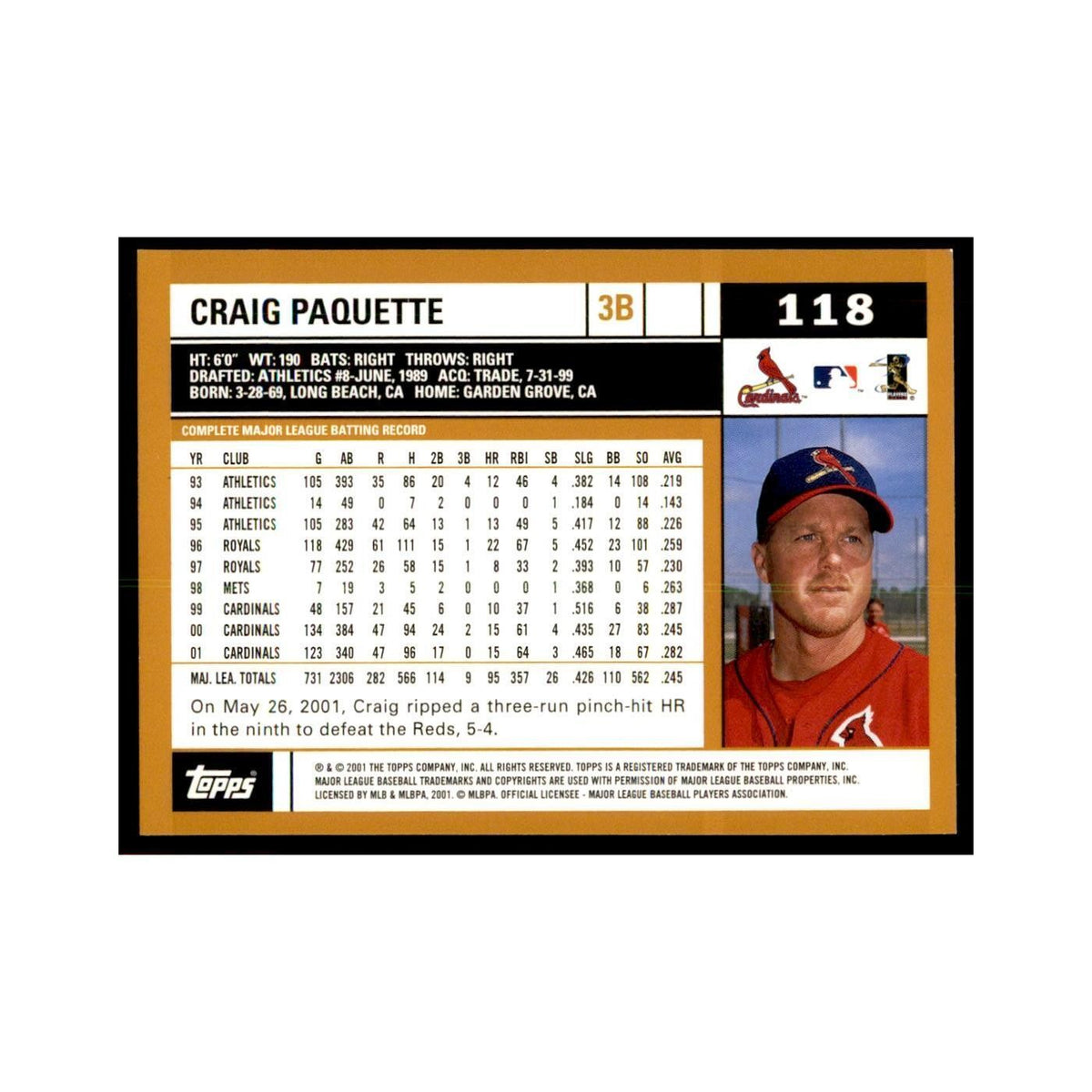 2002 Topps Home Team Advantage Craig Paquette Baseball Cards #118