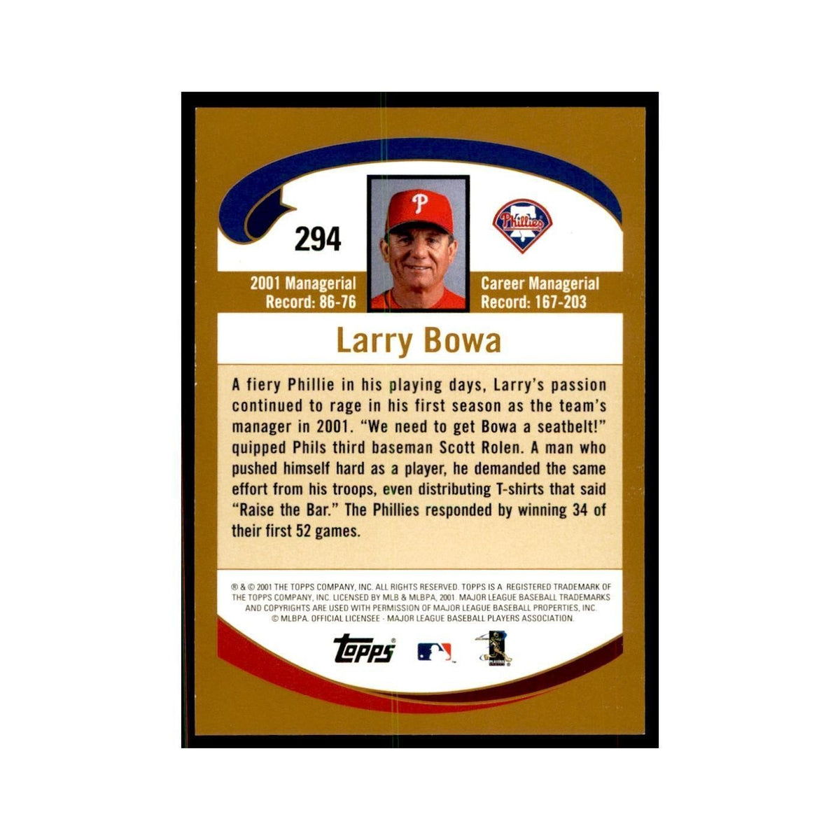 2002 Topps Home Team Advantage Larry Bowa Baseball Cards #294