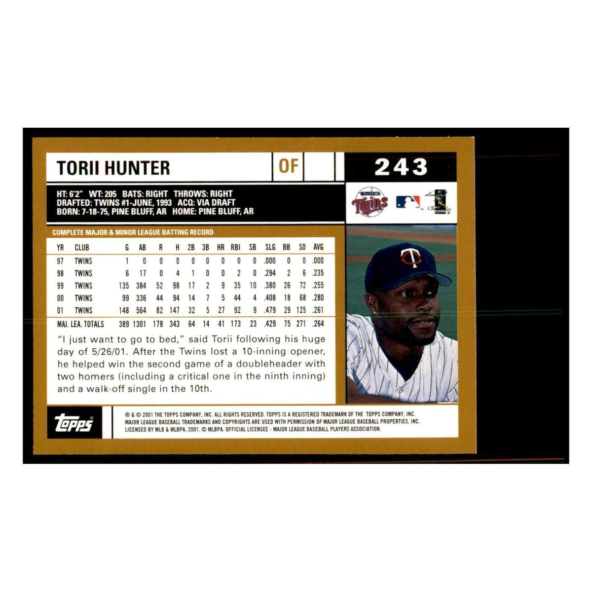 2002 Topps Home Team Advantage Torii Hunter Baseball Cards #243