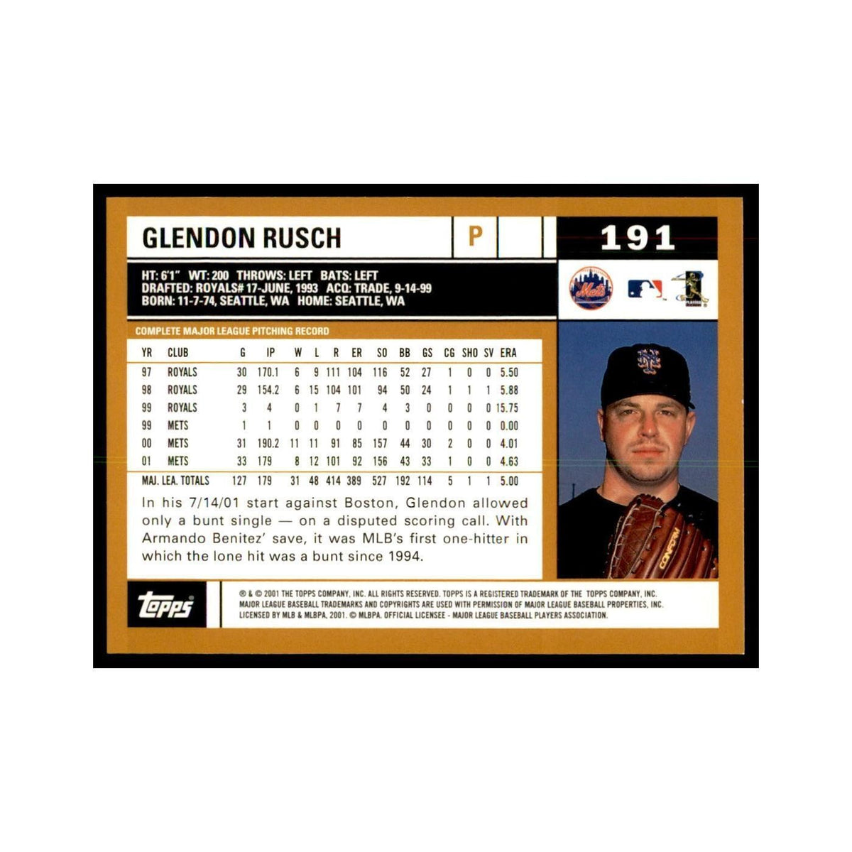 2002 Topps Home Team Advantage Glendon Rusch Baseball Cards #191
