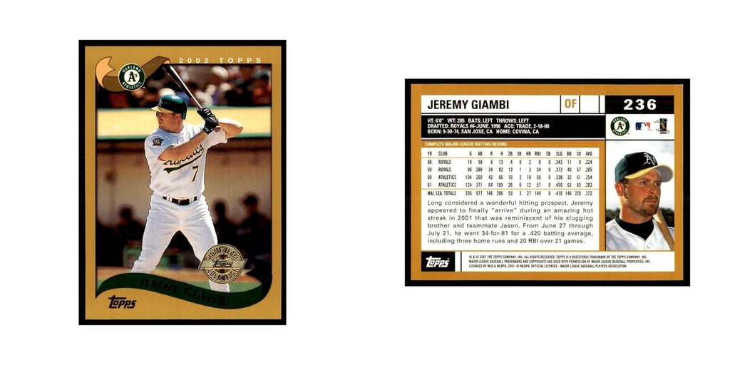 2002 Topps Home Team Advantage Jeremy Giambi Baseball Cards #236