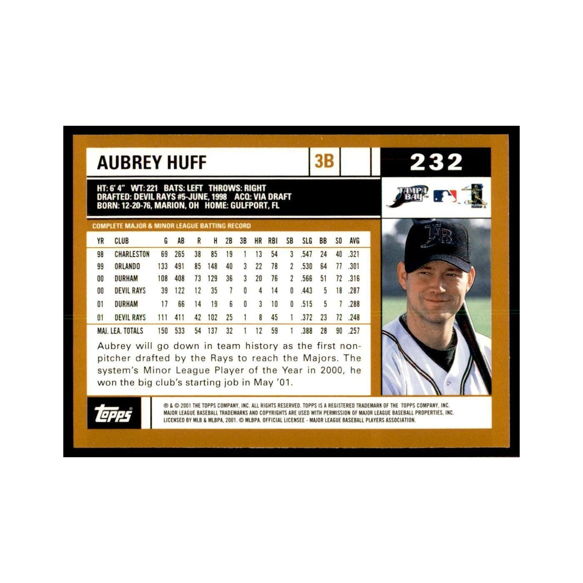 2002 Topps Home Team Advantage Aubrey Huff Baseball Cards #232
