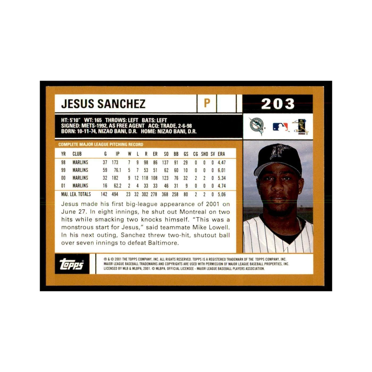 2002 Topps Home Team Advantage Jesus Sanchez Baseball Cards #203