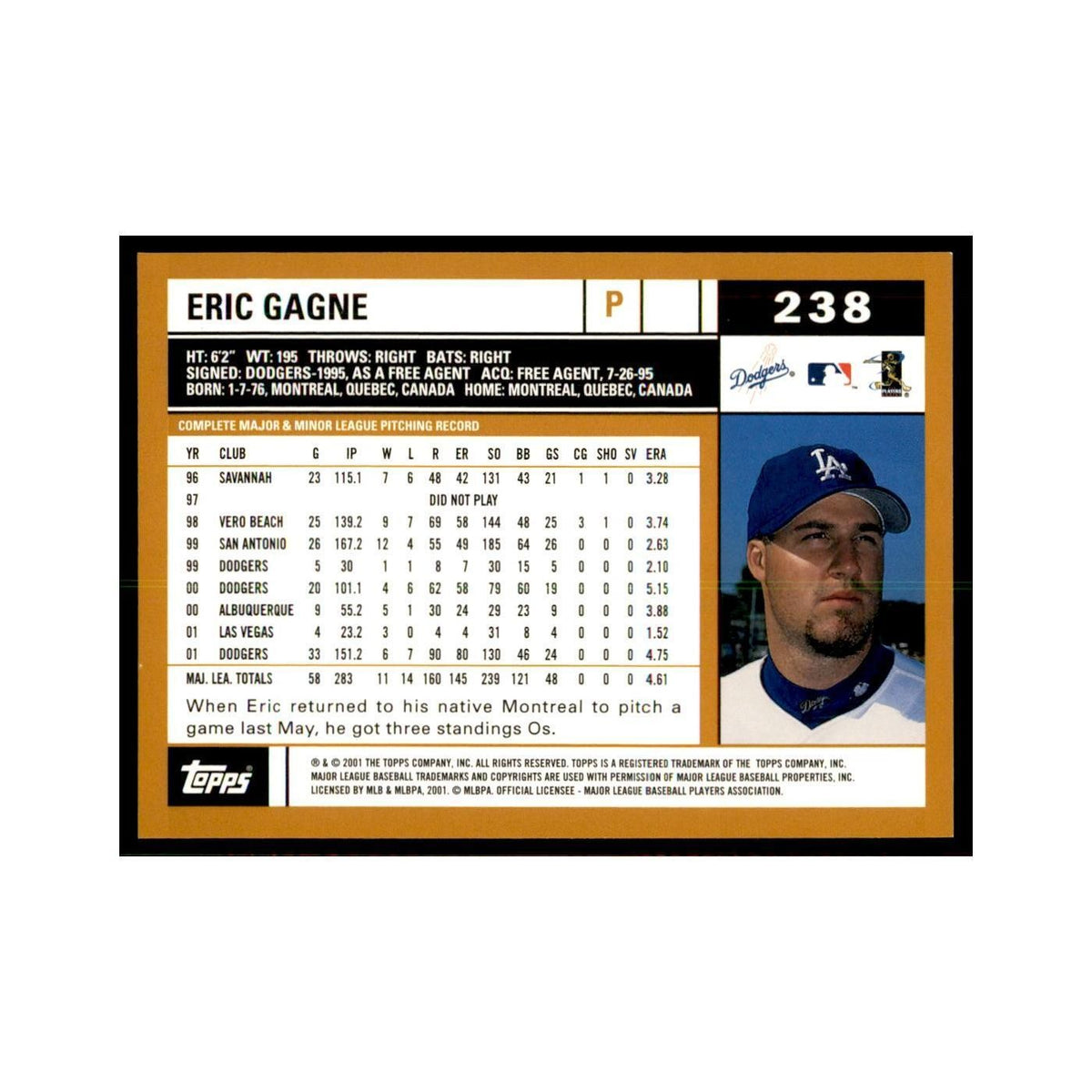 2002 Topps Home Team Advantage Eric Gagne Baseball Cards #238
