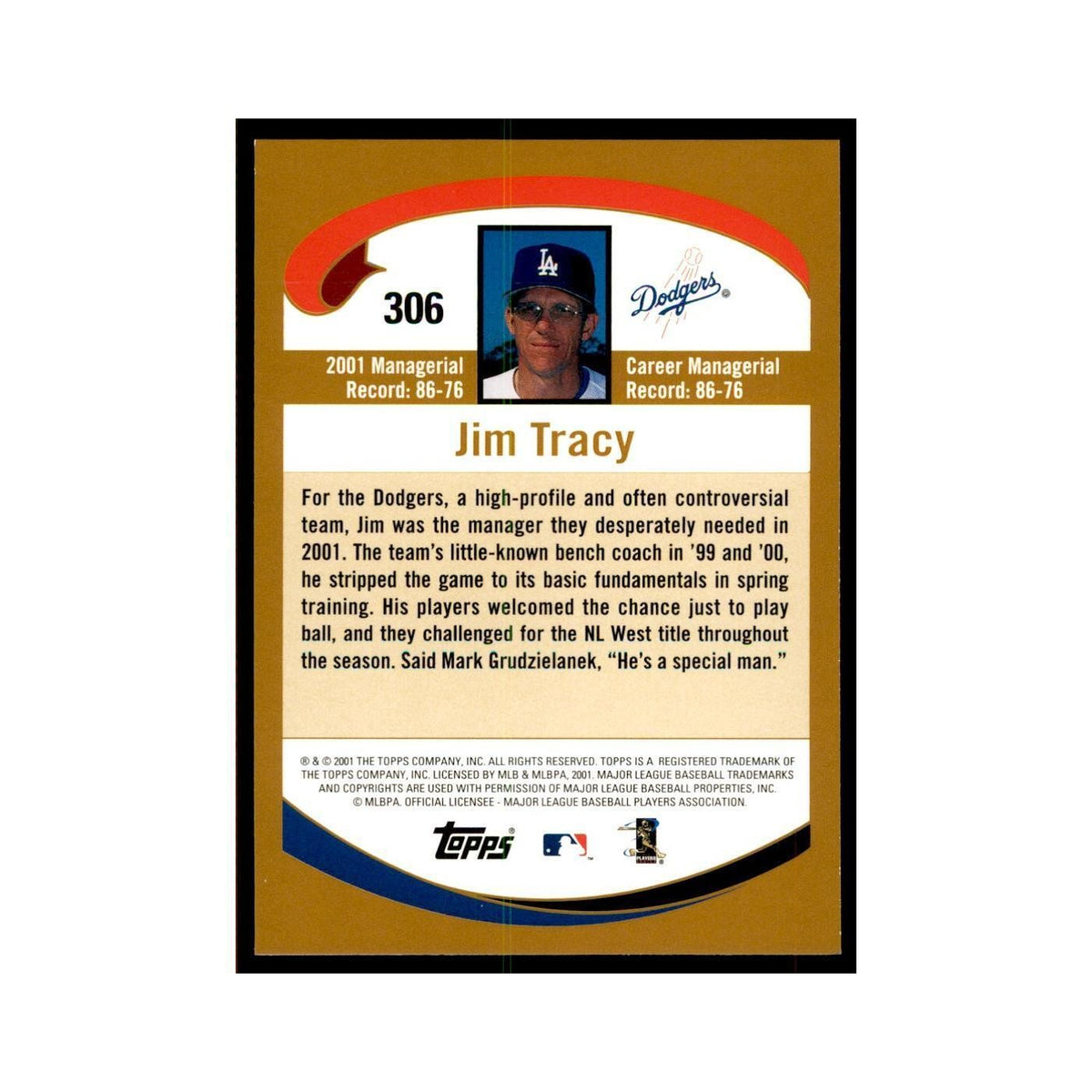 2002 Topps Home Team Advantage Jim Tracy Baseball Cards #306