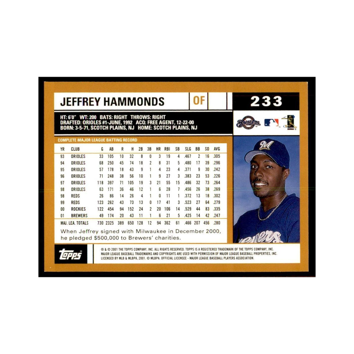 2002 Topps Home Team Advantage Jeffrey Hammonds Baseball Cards #233