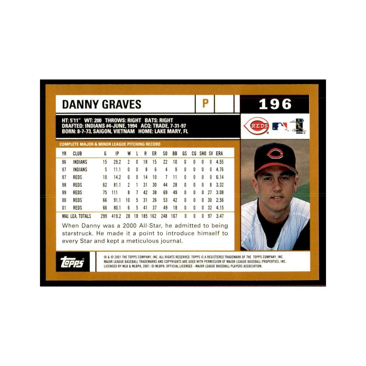 2002 Topps Home Team Advantage Danny Graves Baseball Cards #196