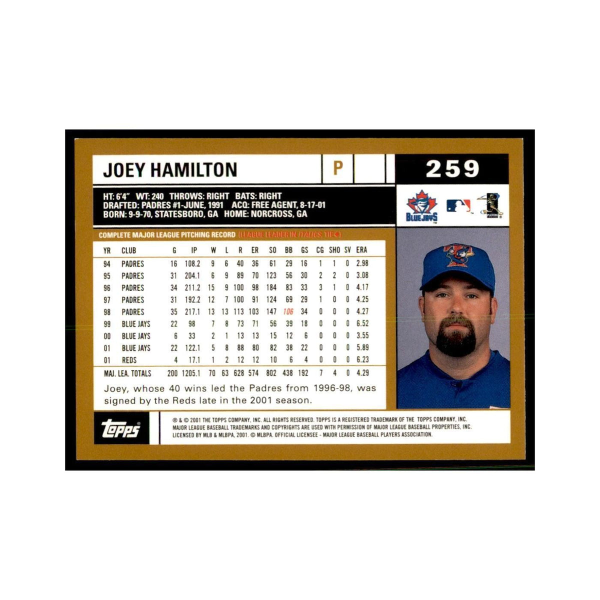 2002 Topps Home Team Advantage Joey Hamilton Baseball Cards #259