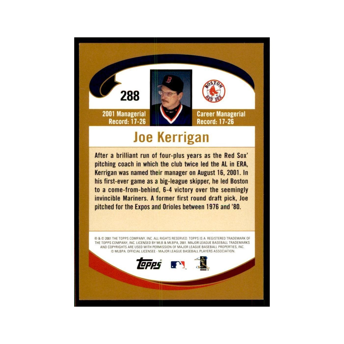 2002 Topps Home Team Advantage Joe Kerrigan Baseball Cards #288