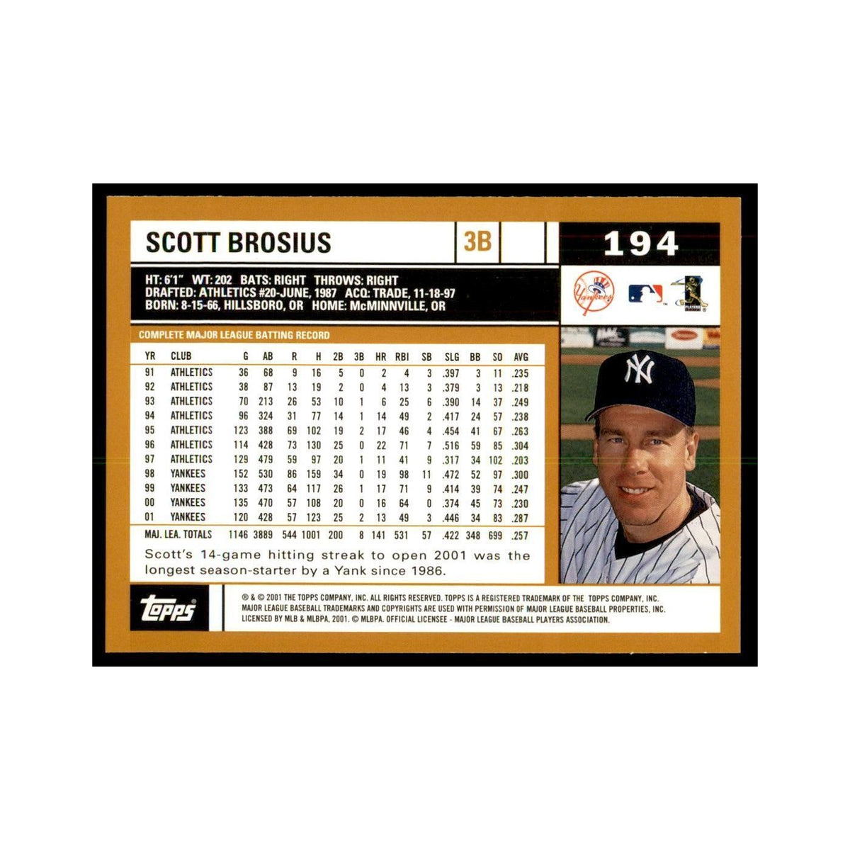 2002 Topps Home Team Advantage Scott Brosius Baseball Cards #194
