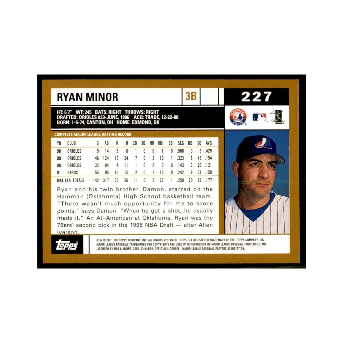 2002 Topps Home Team Advantage Ryan Minor Baseball Cards #227