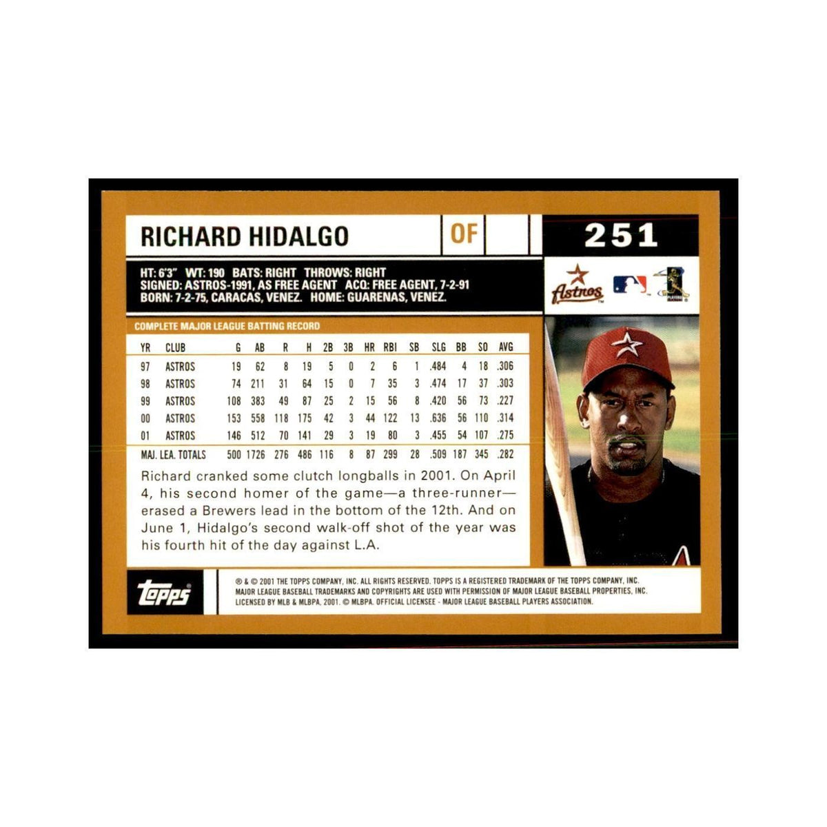 2002 Topps Home Team Advantage Richard Hidalgo Baseball Cards #251