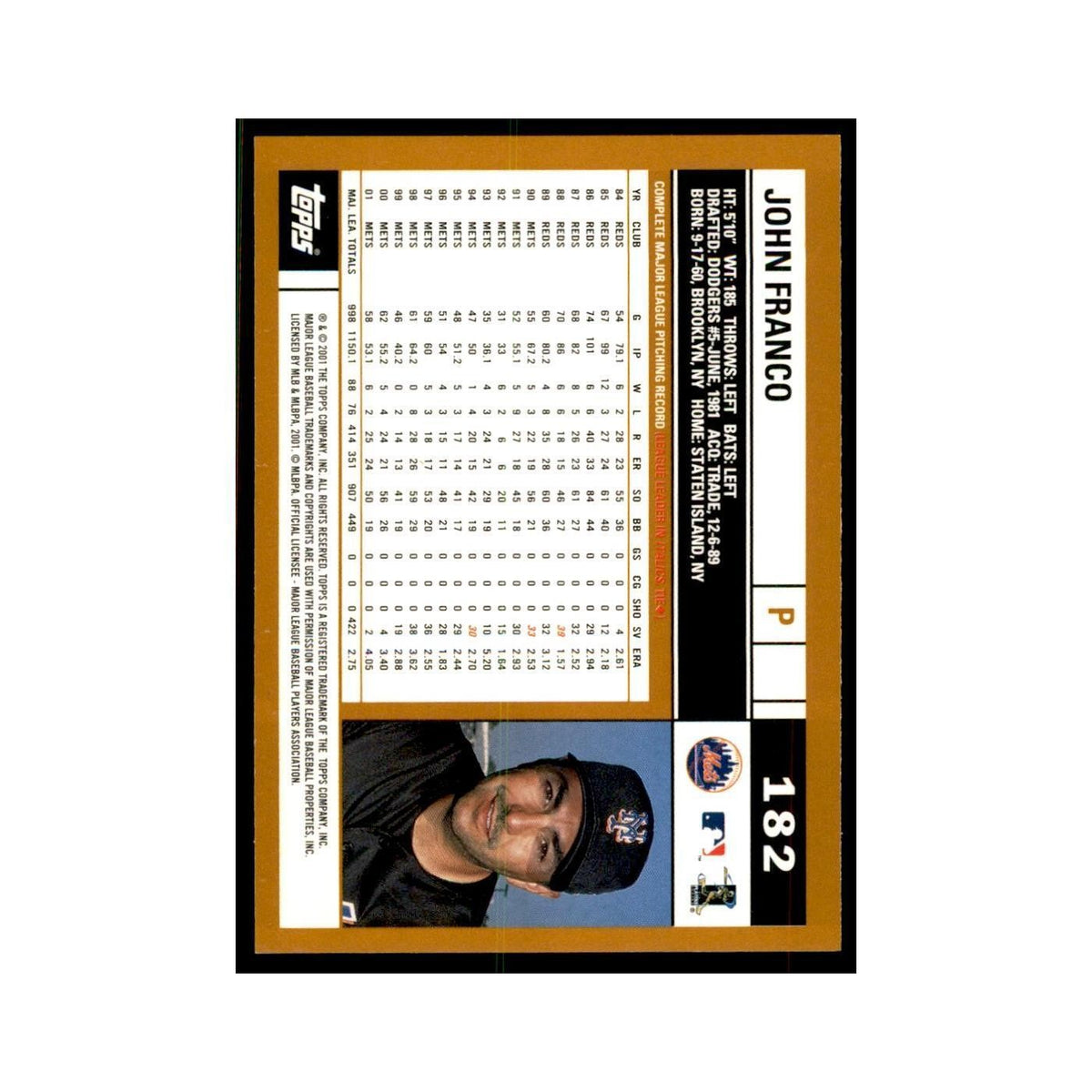 2002 Topps Home Team Advantage John Franco Baseball Cards #182
