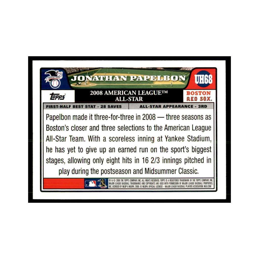 2008 Topps Jonathan Papelbon Baseball Cards #UH68