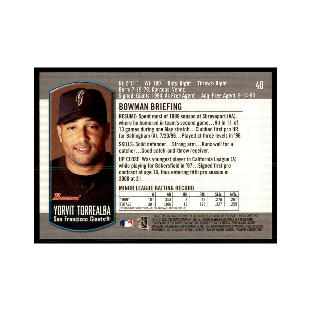 2000 Bowman Draft Picks & Rookies Yorvit Torrealba Baseball Cards #40