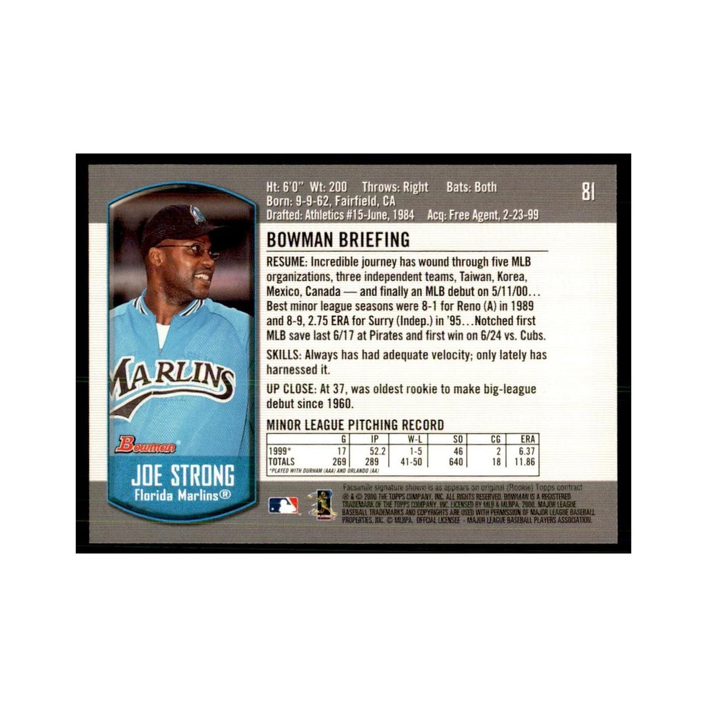 2000 Bowman Draft Picks & Rookies Joe Strong Baseball Cards #81