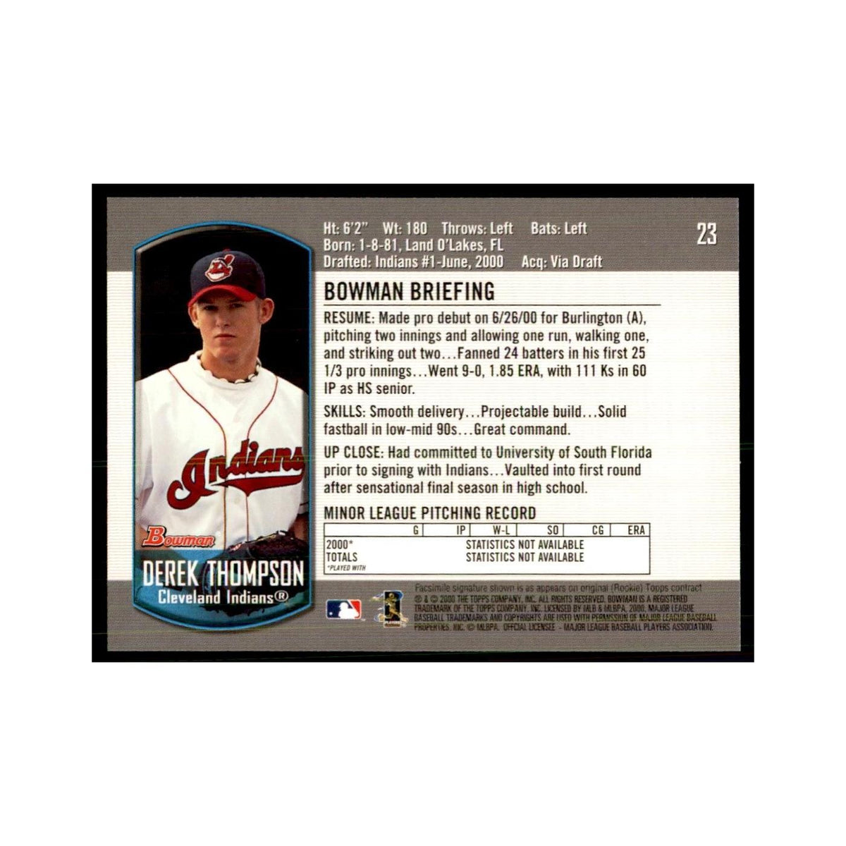2000 Bowman Draft Picks & Rookies Derek Thompson Baseball Cards #23