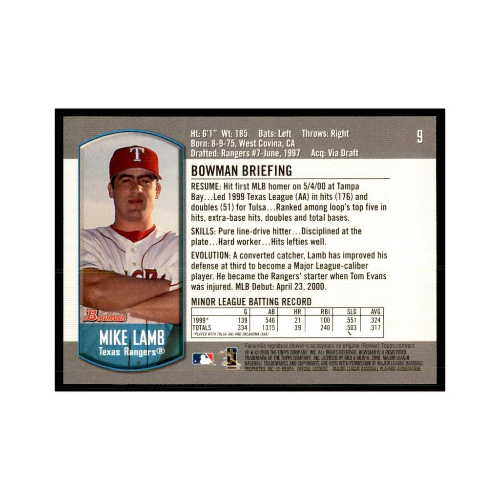 2000 Bowman Draft Picks & Rookies Mike Lamb Baseball Cards #9