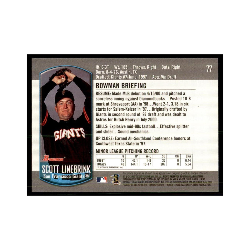2000 Bowman Draft Picks & Rookies Scott Linebrink Baseball Cards #77