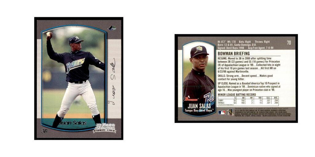 2000 Bowman Draft Picks & Rookies Juan Salas Baseball Cards #70