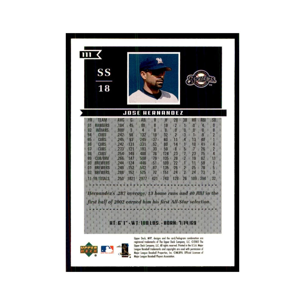 2003 Upper Deck MVP Jose Hernandez Baseball Cards #111