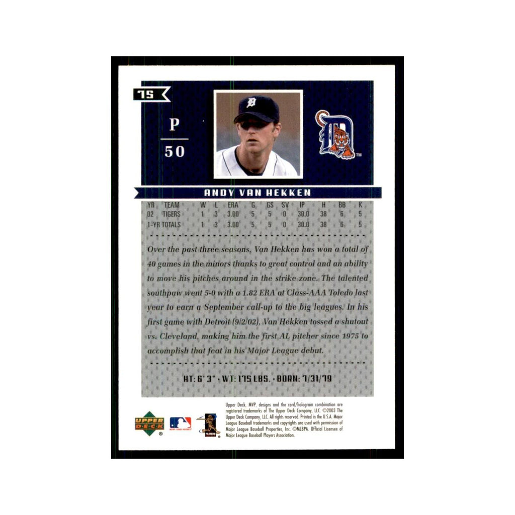 2003 Upper Deck MVP Andy Van Hekken Baseball Cards #75