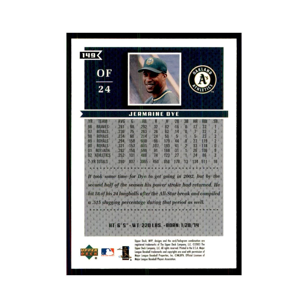 2003 Upper Deck MVP Jermaine Dye Baseball Cards #149