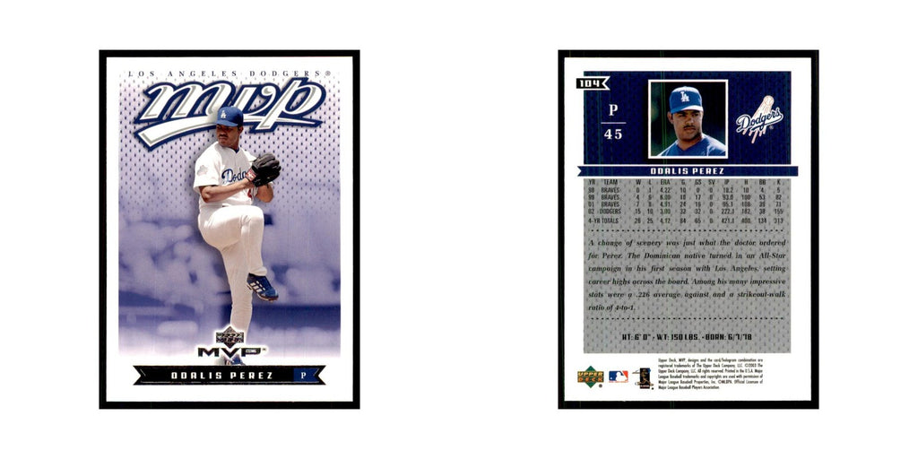 2003 Upper Deck MVP Odalis Perez Baseball Cards #104