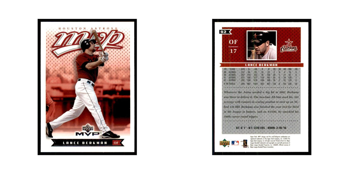 2003 Upper Deck MVP Lance Berkman Baseball Cards #92