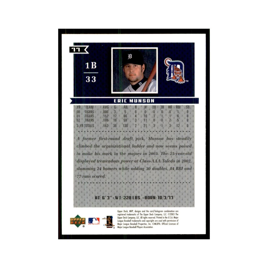 2003 Upper Deck MVP Eric Munson Baseball Cards #77